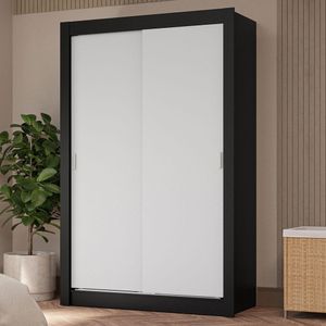Guarda-Roupa Solteiro 2 Portas de Correr 4 Gavetas Preto/Branco Vivare Plus Madesa