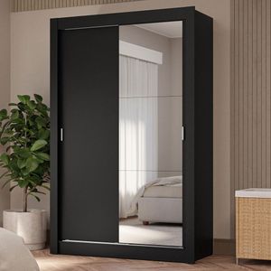 Guarda-Roupa Solteiro 2 Portas de Correr com Espelho 4 Gavetas Preto Vivare Plus Madesa