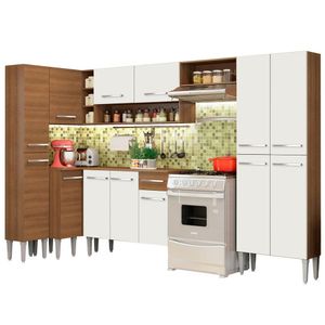 Cozinha Completa de Canto Madesa Emilly Love com Armário e Balcão 13 Portas 1 Gaveta - Rustic/Branco