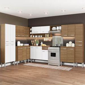 Cozinha Completa de Canto Madesa Emilly Big com Armário e Balcão 21 Portas 1 Gaveta - Rustic/Branco