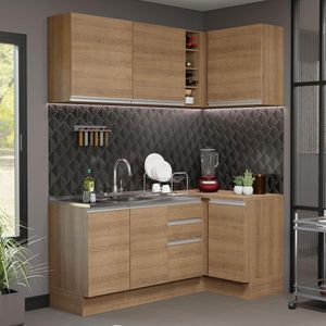 Cozinha Compacta de Canto Madesa Glamy 269001 com Armário e Balcão (Sem Tampo e Pia) - Rustic