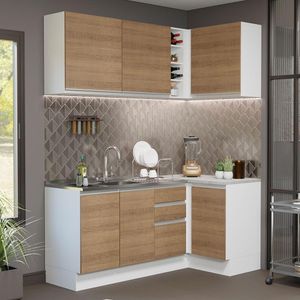 Cozinha Compacta de Canto Madesa Glamy 269001 com Armário e Balcão (Sem Tampo e Pia) - Branco/Rustic