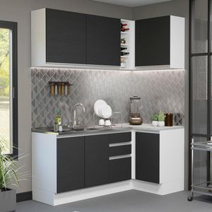 Cozinha Compacta de Canto Madesa Glamy 269001 com Armário e Balcão (Sem Tampo e Pia) - Branco/Preto