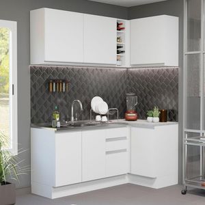 Cozinha Compacta de Canto Madesa Glamy 269001 com Armário e Balcão (Sem Tampo e Pia) - Branco