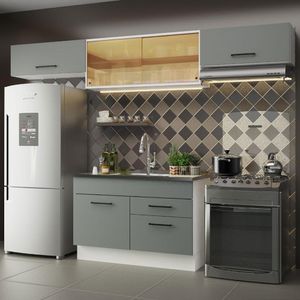 Armário de Cozinha Compacta 280cm Branco/Cinza Agata Madesa 01