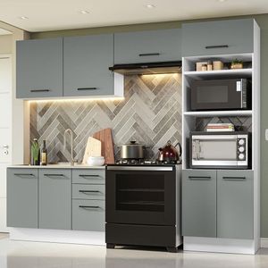 Armário de  Cozinha Completa 270cm Branco/Cinza Agata Madesa 08