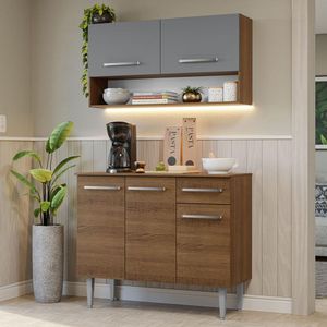 Armário de Cozinha Compacta 105cm Rustic/Cinza Emilly Madesa 03