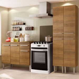 Cozinha Compacta Madesa Emilly Front com Balcão e Paneleiro Rustic