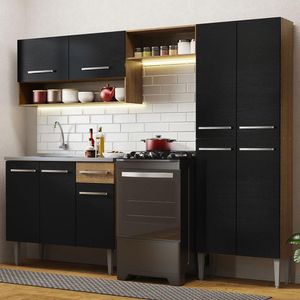 Armário de Cozinha Compacta 229cm com Pia Rustic/Preto Emilly Madesa 10