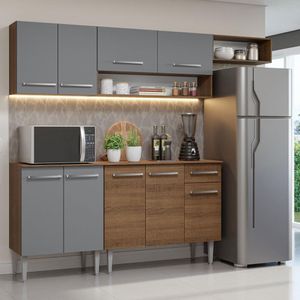 Armário de Cozinha Compacta 229cm Rustic/Cinza Emilly Madesa 14