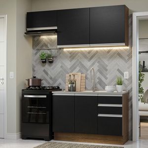 Armário de Cozinha Compacta 180cm Rustic/Preto Glamy Madesa 09