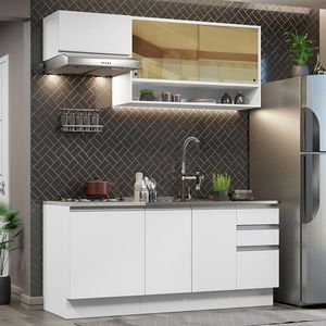 Cozinha Compacta Madesa Glamy 180008 com Armário e Balcão (Sem Tampo e Pia) - Branco