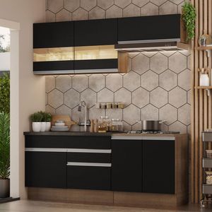 Armário de Cozinha Compacta 200cm Rustic/Preto Glamy Madesa 07