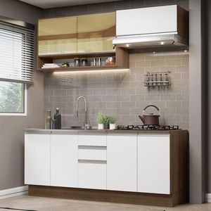 Cozinha Compacta Madesa Glamy 200003 com Armário e Balcão (Sem Tampo e Pia) - Rustic/Branco