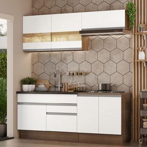 Armário de Cozinha Compacta 200cm Rustic/Branco Glamy Madesa 07