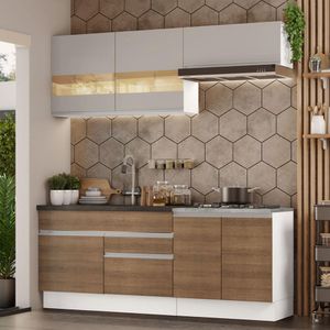 Armário de Cozinha Compacta 200cm Branco/Rustic/Crema Glamy Madesa 07