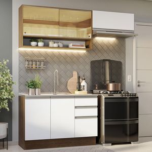 Armário de Cozinha Compacta 200cm Rustic/Branco Glamy Madesa 08