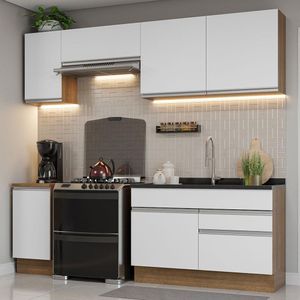 Armário de Cozinha Completa 240cm Rustic/Branco Glamy Madesa 07