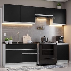 Armário de Cozinha Completa 260cm Branco/Preto Glamy Madesa 04