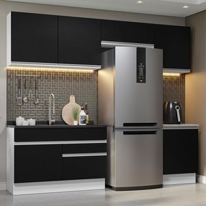 Armário de Cozinha Completa 260cm Branco/Preto Glamy Madesa 05