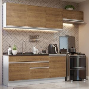 Armário de Cozinha Completa 260cm Branco/Rustic Glamy Madesa 03