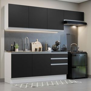 Armário de Cozinha Completa 100% MDF 260cm Branco/Preto Acordes Madesa 03