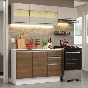 Armário de Cozinha Compacta 100% MDF 180cm Branco/Rustic/Crema Smart Madesa 03