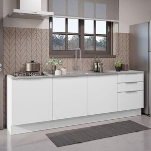 Armário de Cozinha Compacta 240cm Branco Stella Madesa 01