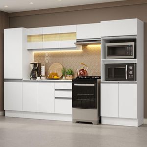 Armário de Cozinha Completa 100% MDF 300cm Branco Smart Madesa 03