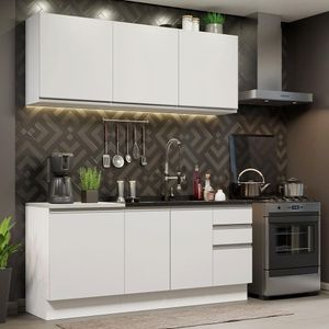 Cozinha Compacta Madesa Glamy 180005 com Armário e Balcão (Sem Tampo e Pia) - Branco