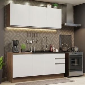 Cozinha Compacta Madesa Glamy 180005 com Armário e Balcão (Sem Tampo e Pia) - Rustic/Branco