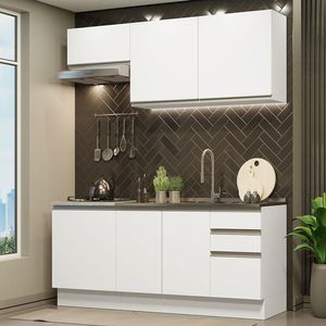 Cozinha Compacta Madesa Glamy 180007 com Armário e Balcão (Sem Tampo e Pia) - Branco