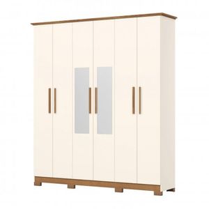 Guarda-roupa Casal Cover 06 Portas com Espelho Henn Móveis Off White e Nature