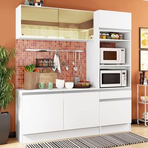 Cozinha Compacta Madesa Diamante Pop com Armário, Balcão e Tampo Branco