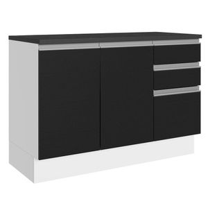 Balcão de Pia Cozinha 100% MDF 120 cm 3 Portas e 2 Gavetas Branco/Preto Acordes Madesa