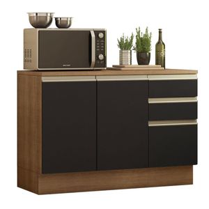 Balcão Madesa Glamy 120 cm 2 Portas e 3 Gavetas (Com Tampo) - Rustic/Preto
