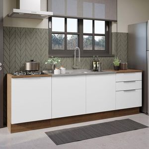 Armário de Cozinha Compacta 240cm Rustic/Branco Stella Madesa 01