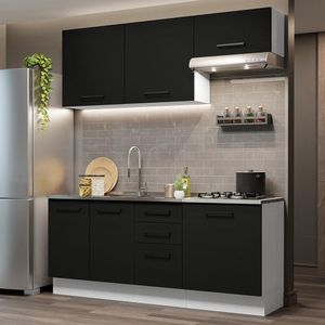 Cozinha Compacta Madesa Agata 180003 com Armário e Balcão (Sem Tampo e Pia) - Branco/Preto