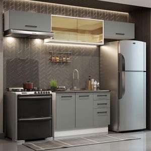 Cozinha Compacta Madesa Agata 280003 com Armário e Balcão (Sem Tampo) - Branco/Cinza