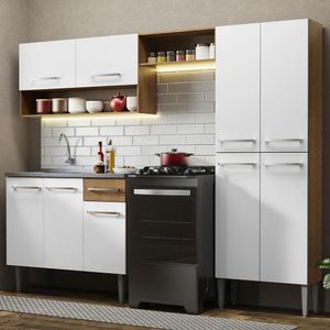 Armário de Cozinha Compacta 229cm com Pia Rustic/Branco Emilly Madesa 10