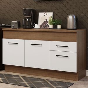 Balcão Madesa Agata 150 cm 2 Portas e 2 Gavetas (Com Tampo) - Rustic/Branco