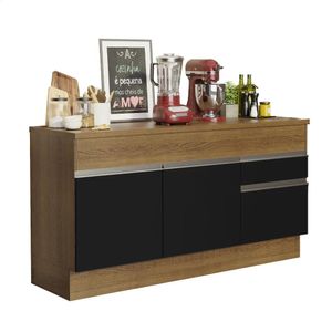 Balcão de Pia Armário de Cozinha 150 cm 2 Portas e 2 Gavetas (Com Tampo) Rustic/Preto Glamy Madesa