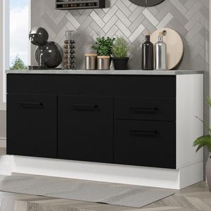 Balcão Gabinete de Pia Cozinha 150 cm 2 Gavetas 2 Portas (Com Tampo) Branco/Preto Agata Madesa