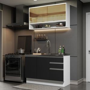 Armário de Cozinha Compacta 120cm Branco/Preto Glamy Madesa 02