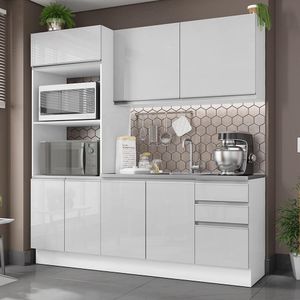 Armário de Cozinha Compacta 100% MDF 190cm Portas Branco Brilho Acordes Madesa 01