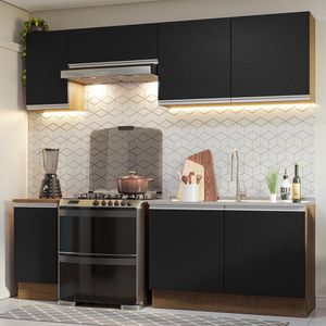 Armário de Cozinha Completa 240cm Rustic/Preto Glamy Madesa 10