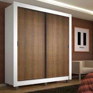 Guarda-Roupa Solteiro Madesa Denver 2 Portas de Correr com Pés - Branco/Rustic