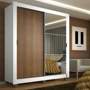 Guarda-Roupa Solteiro Madesa Denver 2 Portas de Correr com Espelho com Pés - Branco/Rustic
