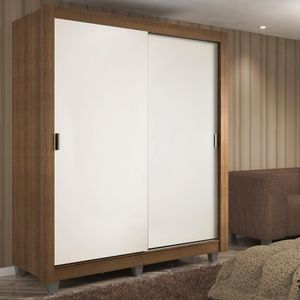 Guarda-Roupa Solteiro Madesa Dallas 2 Portas de Correr 2 Gavetas com Pés - Rustic/Branco