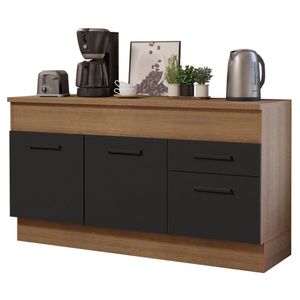 Balcão Madesa Agata 150 cm 2 Portas e 2 Gavetas (Com Tampo) - Rustic/Preto